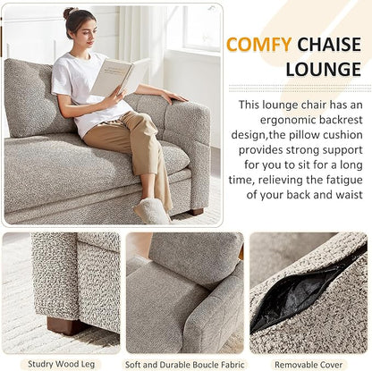 VANOMi Oversized 70.47'' Chaise Lounge Chair Indoor with Storage Space, Modern Upholstered Sofa Bed with Thick Cushion and Left Armrest, Boucle Leisure Recliner for Living Room, Bedroom, Office, Camel