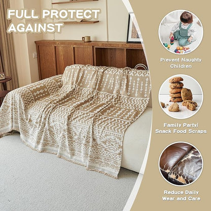 MEETSKY Boho Couch Cover Sofa Slipcover for Sectional Sofa Covers Protector Universal Use Chenille Blend Thick Fabric Washable, Modern Design Sofa Throw Cover for Living Room, 71" x 118", Khaki
