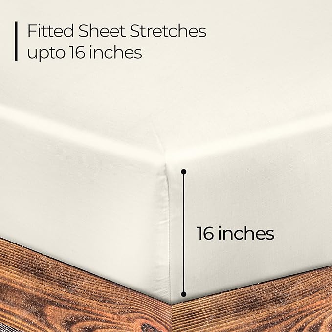 ROYALE LINENS 300 Thread Count 100% Long Staple Combed Cotton Fitted Sheet Full - Super Soft Deep Pocket Bottom Sheet - Fitted Sheets Only - Elastic Sheets (Full, Cream)