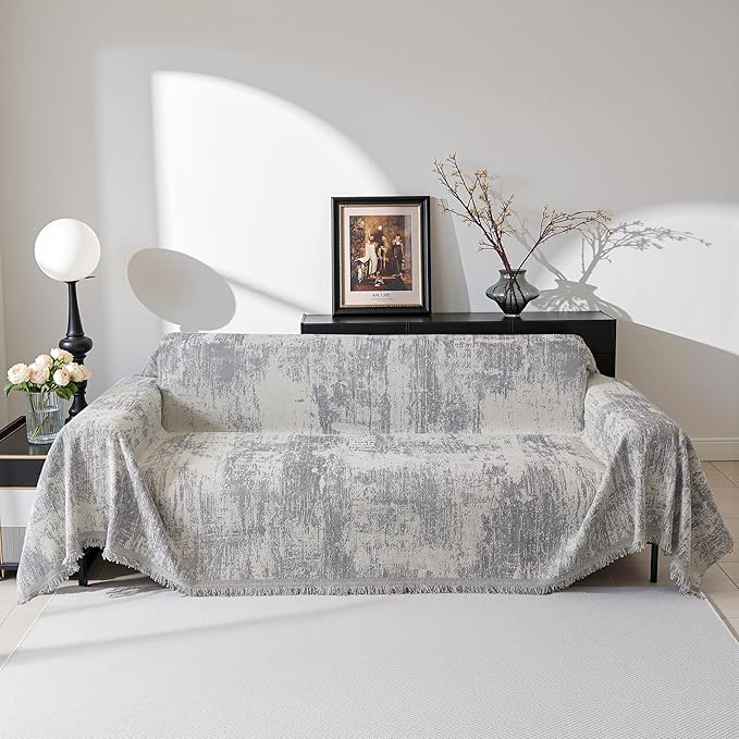 MEETSKY Couch Cover Sofa Cover Washable, Geometric Abstract Geometric Boho Sofa Covers for 2 Cushion Couch Sofa, Sofa Slipcover Love seat Pet Couch Covers for Sectional Sofa, 71" x 118", Light Grey