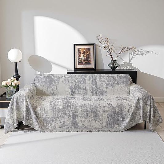 MEETSKY Couch Cover Boho Sofa Covers Couch Covers for 3 Cushion Couch Sofa Pet Friendly, Abstract Geometric Washable Sofa Slipcover for Sectional Sofa Cover with Tassel, 91" x 134", Light Grey