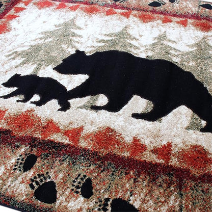 Masada Rugs, Cabin Lodge Area Rug Bear and Cub Scene (5 Feet 3 Inch X 7 Feet)