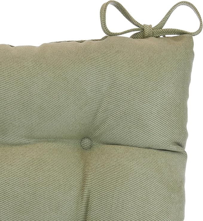 Klear Vu Omega Non-Slip Rocking Chair Cushion Set, Assembled in USA, Thick Padding & Tufted Design, Includes Seat Pad & Back Pillow with Ties, 17x17 Inches, 2-Piece Set, Twillo Thyme