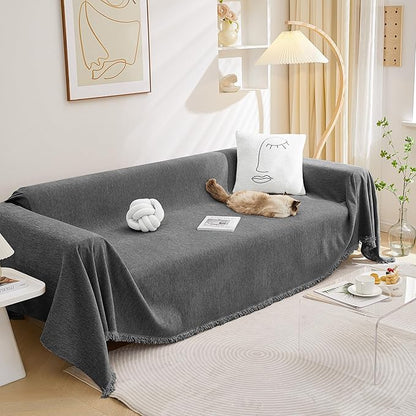 MEETSKY Oversized Couch Cover Sofa Cover for 3 Cushion Couch Sofa ，Washable Sofa Covers for Living Room Sectional Sofa Covers for Dogs Couch Protector, 91" x 150", Charcoal Gray