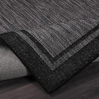 CAMILSON Indoor Outdoor Rug, 8x10 Bordered Dark Gray Black Modern Area Rugs for Indoor and Outdoor Patios, Kitchen and Hallway Mats, Washable Porch Deck Outside Carpet (Bordered Black, 8 x 10)