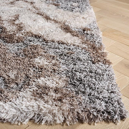 SAFAVIEH Horizon Shag Collection Area Rug - 5'3" x 7'7", Taupe & Blue, Modern Abstract Design, Non-Shedding & Easy Care, 2-inch Thick Ideal for High Traffic Areas in Living Room, Bedroom (HZN890E)