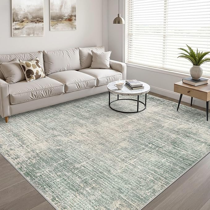 5x7 Area Rugs Living Room: Washable Large Neutral Green Rug Abstract Soft Modern Stain Resistant Indoor Floor Non-Slip Carpet for Bedroom Nursery Kids Office Playroom Dining Room Under Table Home