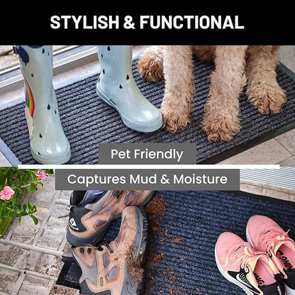 Sierra Concepts Front Door Mat X-Large Welcome Floor Mats - Entryway Indoor Outdoor Entrance Doormat, Patio, Porch, Muddy Dog Shoe, Inside Outside Low Profile 48x36in, 2-Pack Black