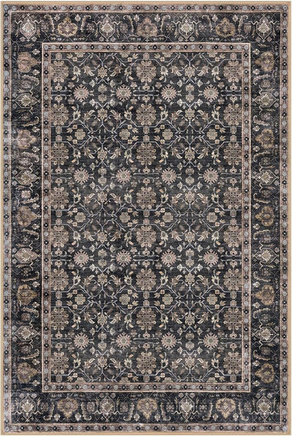 KUTA 5x7 Area Rugs, Vintage Washable Rugs for Living Room Brown Ultra Thin Soft Non-Slip Printed Distressed Traditional Farmhouse Carpet for Bedroom Dining Room Dorm Office Home