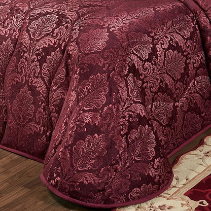 Touch of Class Camelot Luxury Bedding | Robust Burgundy | Matte Satin Damask on Richly Textured Jacquard-Woven Chenille | Designed 3 Piece Set Includes Cal King Quilted Bedspread & 2 King Shams