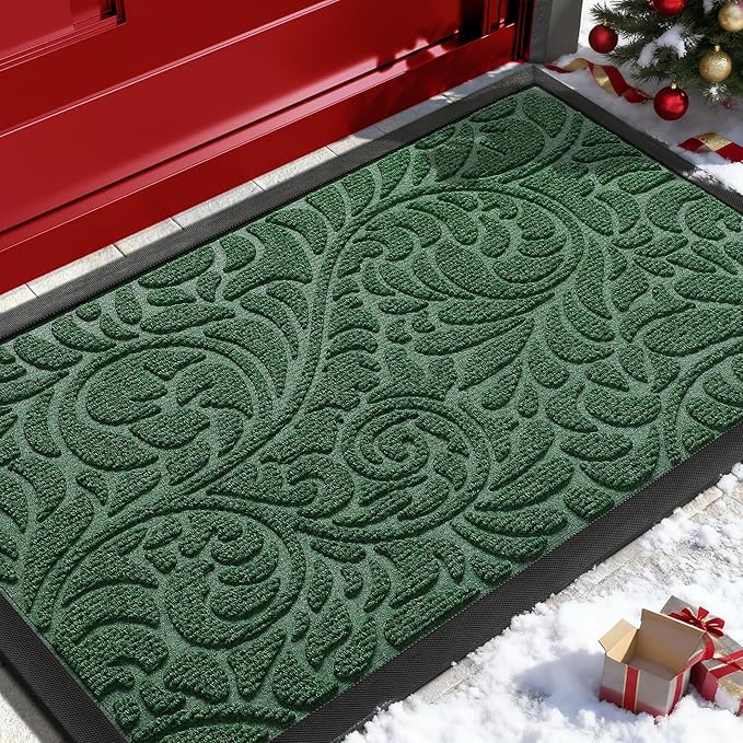 Yimobra Door Mat Outside Entrance 29.5x17, Waterproof Sturdy Outdoor Mats for Front Door, Heavy Duty Non-Slip Doormat for Garage Patio Entryway Indoor, Easy Clean, Green