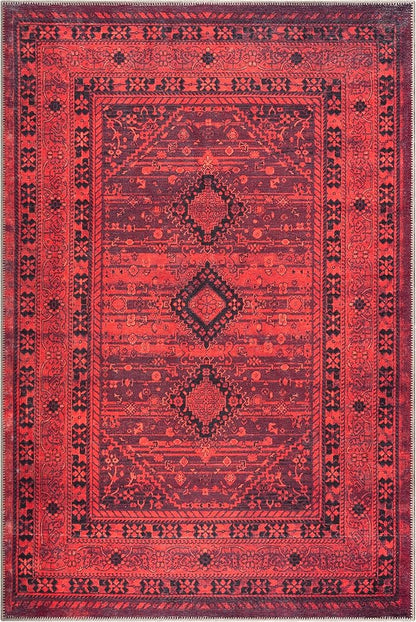 Bloom Rugs Washable Non-Slip 6' x 9' Rug - Red Traditional Bordered Area Rug for Living Room, Bedroom, Dining Room, and Kitchen - Exact Size: 6' x 9'