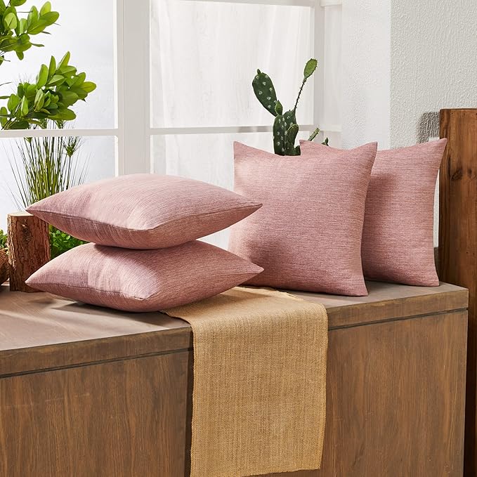 Deconovo Decorative Throw Pillow Covers - Set of 4 Soft Linen Cushion Covers, 20x20 Inch, Green & Machine Washable Pillowcases for Sofa, Bedroom, Living Room Décor, Mahogany Red