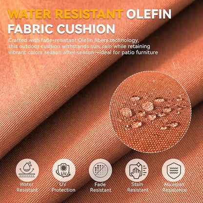 Outdoor Cushion Set for Furniture Patio Furniture, UV Resistant, Water Resistant - 6 Inch Thick Foam Garden Cushions– 24x24 Inch Patio Seat Covers for Chair/Sofa/Couch | Orange | 2-Pack |