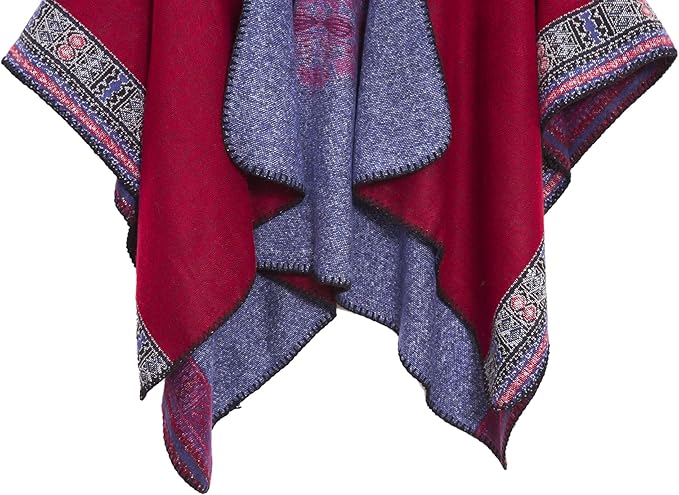 Women's Vintage Pattern Open Front Poncho Cape Shawl Winter Shawl Wraps
