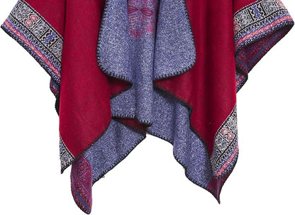 Women's Vintage Pattern Open Front Poncho Cape Shawl Winter Shawl Wraps