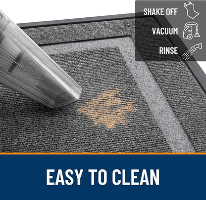 OLANLY Front Door Mat Indoor Outdoor Entrance, Waterproof All-Season, All-Weather Doormat, Sturdy Natural Rubber, Fade Resistant, Low Profile, Easy Clean Patio Porch Entryway Mat, 59x35, Dark Grey