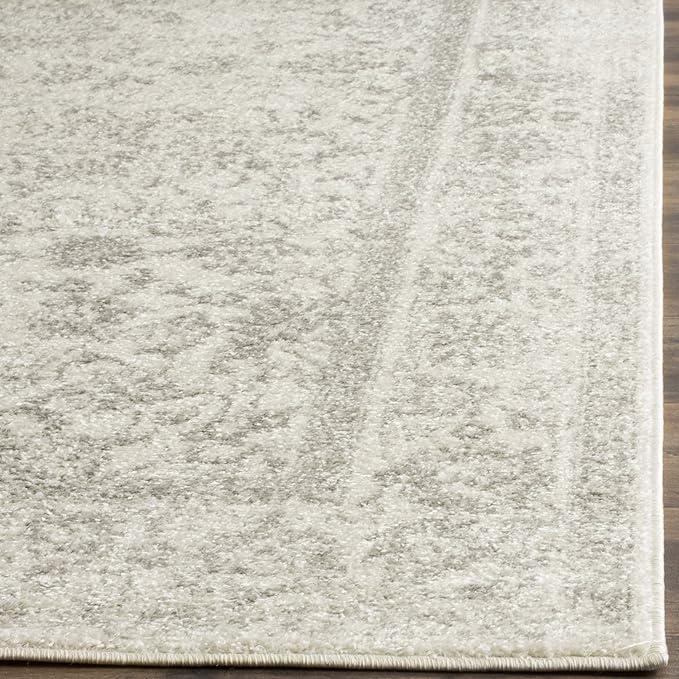 SAFAVIEH Adirondack Collection Area Rug - 6'7" Square, Ivory & Silver, Distressed Vintage Floral Design, Non-Shedding & Easy to Clean, Ideal for Living Room, Bedroom, Dining Space (ADR109C)