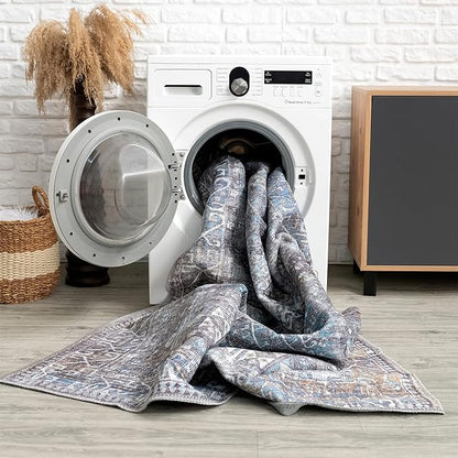 Bloom Rugs Washable 12 ft Runner - Slate Gray/Blue Traditional Runner for Entryway, Hallway, Bathroom, and Kitchen - Exact Size: 2.5' x 12'