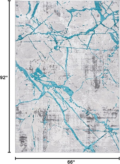 SAFAVIEH Amelia Collection Area Rug - 5'5" x 7'7", Grey & Aqua, Modern Abstract Design, Non-Shedding & Easy Care, Ideal for High Traffic Areas in Living Room, Bedroom (ALA293H)
