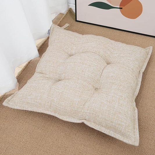 SINSOSSO Large Floor Pillow 22", Thickened Bite-Size Memory Foam Square Non-Slip Cushion for Office Back Support/Indoor Yoga/Chair Seat, Fashionable Color-Blocked Fabric & Washable, Beige, 1 PCS