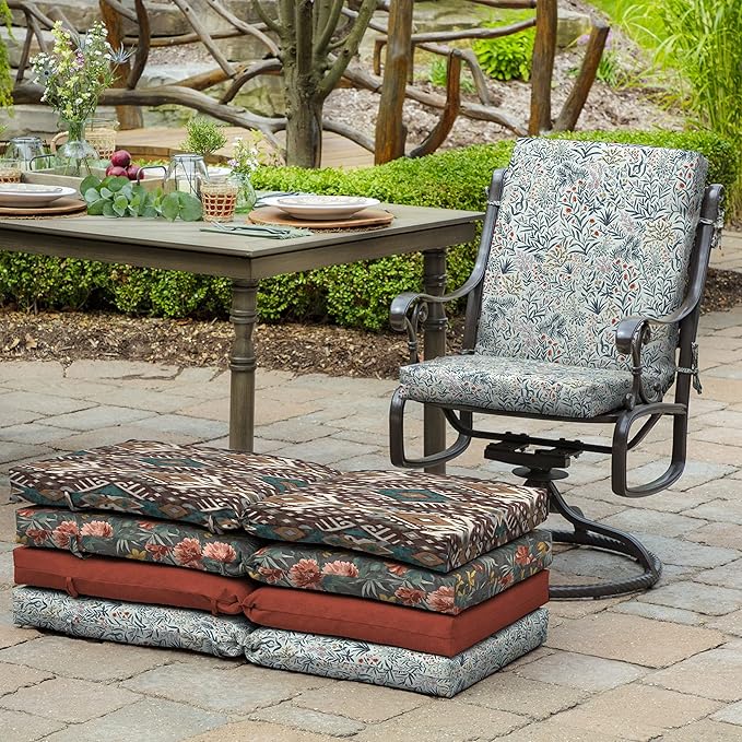 Arden Outdoor Dining Chair Cushion, 20 in x 20 in, Weather-Proof, Rain-Proof, Fade Resistant Patio Cushion for Patio, Dining, or Rocking Chairs 20 x 20, Pistachio Botanical