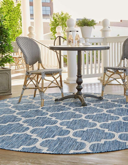 Unique Loom Outdoor Trellis Collection Area Rug (12' Round Navy Blue/Ivory)
