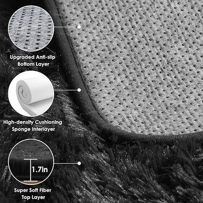 ONASAR Black Area Rugs 9x12 Living Room, Large Fluffy Shag Bedroom Rug, Washable Soft Plush Thick Shaggy Big Floor Carpet for Kids Boy and Girls Teen Dorm Nursery Indoor Home Decor Aesthetic