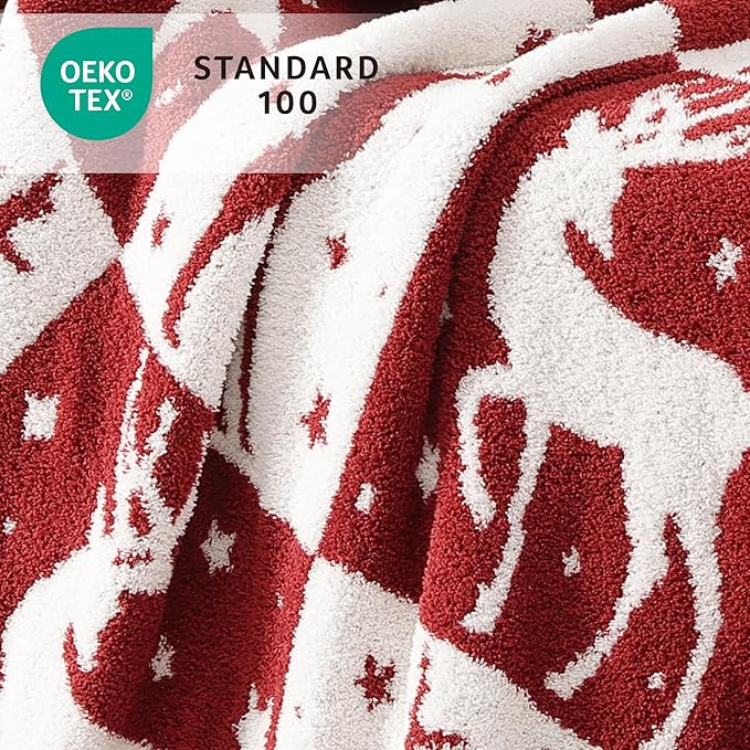 WRENSONGE Christmas Throw Blanket, Red Deer Pattern, Soft Cozy Fluffy Warm Throw Blankets for Couch, Sofa, Chair, Bed, Camping, Picnic, Travel Lightweight Bed Blanket - 50"*60"