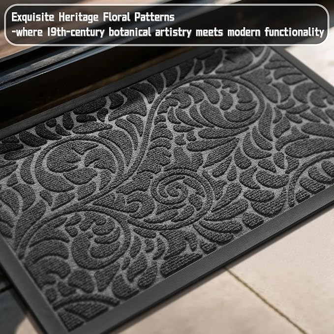 Yimobra Door Mat Outside Entrance 29.5x17, Waterproof Sturdy Outdoor Mats for Front Door, Heavy Duty Non-Slip Doormat for Garage Patio Entryway Indoor, Easy Clean, Grey
