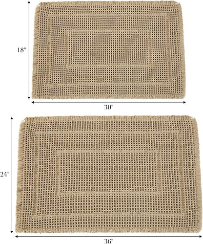 Bath Rugs Mat,Upgraded Waffle Bath mat,Super Absorbent Non Slip Bath Rugs,Machine Washable Rugs for Shower romm, Rubber Backing Boho Mats, Ultra Soft,Brown,17"*24"