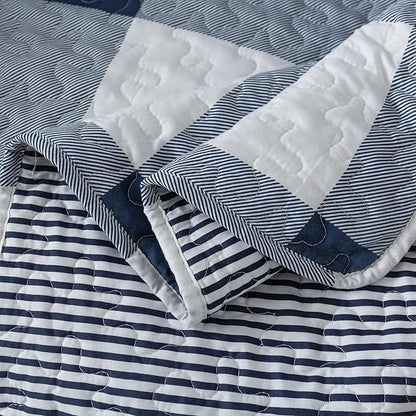 Soul & Lane Checks and Stripes 50" x 60" Blue Buffalo Check Throw: Lap Quilted Blanket, Blue and White Lightweight Couch Quilt, Checkered Coverlet, Plaid Winter Outdoor Quilted Throw Blanket