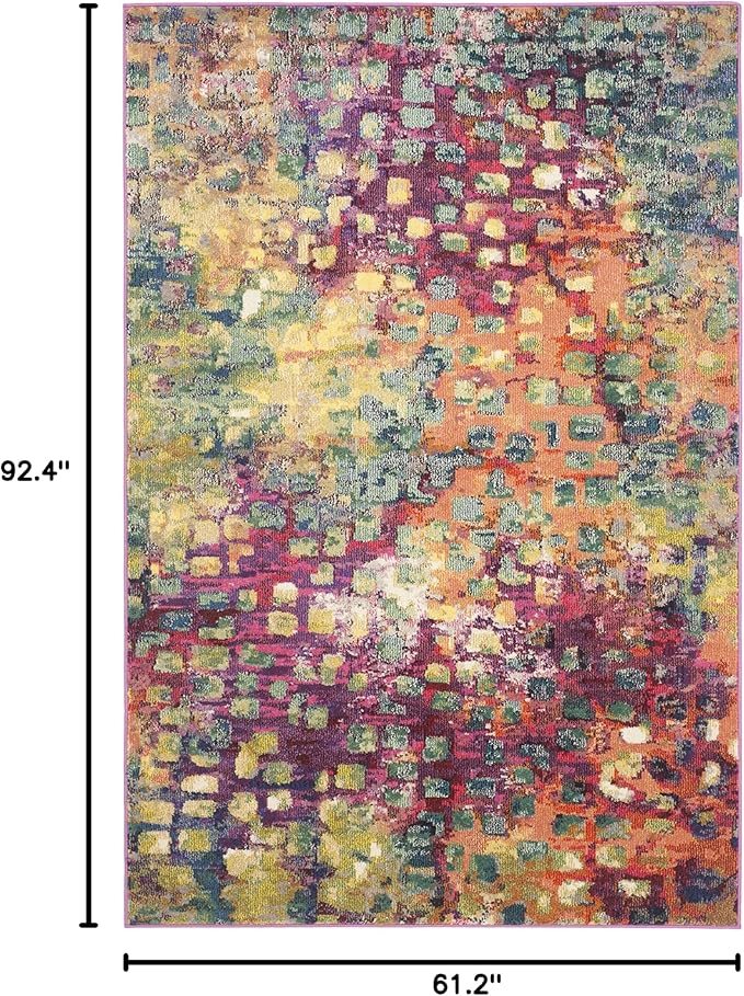 SAFAVIEH Monaco Collection Area Rug - 5'1" x 7'7", Pink & Multi, Boho Chic Abstract Watercolor Design, Non-Shedding & Easy Care, Ideal for High Traffic Areas in Living Room, Bedroom (MNC225D)