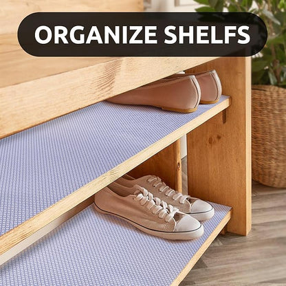 RAY STAR 12X120 Inch Shelf Liner for Kitchen Cabinets, Non-Adhesive Cabinet Liner Washable, PVC Drawer Liner for Dresser Non-Slip Bathroom (Blue Circle)(2 Roll)