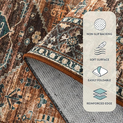 Lahome Washable Living Room Area Rug - 3x5 Non-Slip Ultra-Thin Rugs for Entryway, Throw Small Stain Resistant Kitchen Rugs, Vintage Medallion Print Carpet Rug for Office Bedroom Laundry Room Office