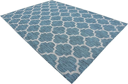 Unique Loom Outdoor Trellis Collection Area Rug (7' 1" x 10' Rectangle, Teal/ Gray)