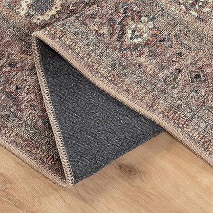 Bloom Rugs Washable Non-Slip 5' x 7' Rug - Beige Traditional Bordered Area Rug for Living Room, Bedroom, Dining Room, and Kitchen - Exact Size: 5' x 7'