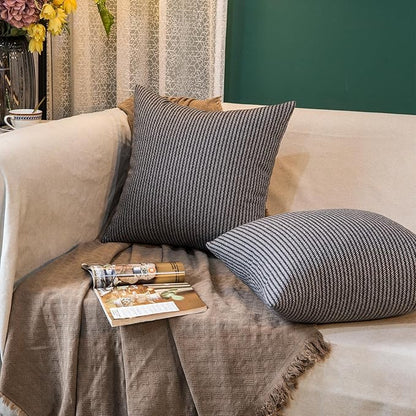 Tweed Throw Pillow Covers Woolen-Style Fabric Square Pillow Cases for Farmhouse Cushion Case and Home Sofa Couch Decor Pack of 2,18x18 Inch Senior Gray Striped