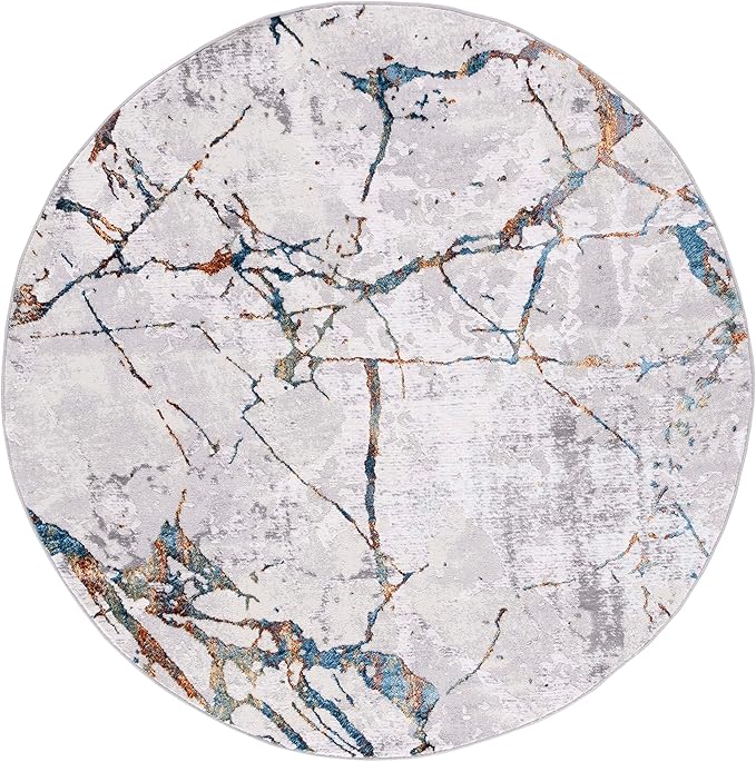 SAFAVIEH Amelia Collection Area Rug - 3' Round, Grey & Blue Gold, Modern Abstract Design, Non-Shedding & Easy Care, Ideal for High Traffic Areas in Living Room, Bedroom (ALA293M)