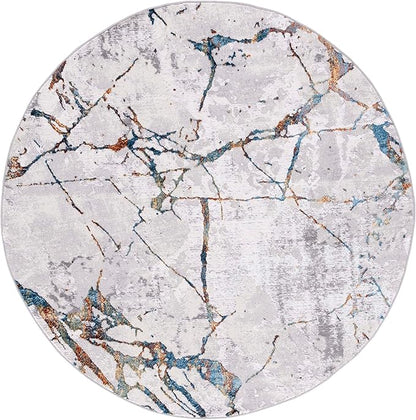 SAFAVIEH Amelia Collection Area Rug - 3' Round, Grey & Blue Gold, Modern Abstract Design, Non-Shedding & Easy Care, Ideal for High Traffic Areas in Living Room, Bedroom (ALA293M)