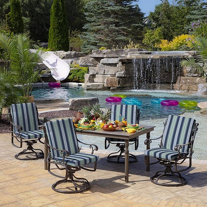 Arden Outdoor Dining Chair Cushion, 20 x 20, Rain-Proof, Fade Resistant, Sapphire Aurora Blue Stripe