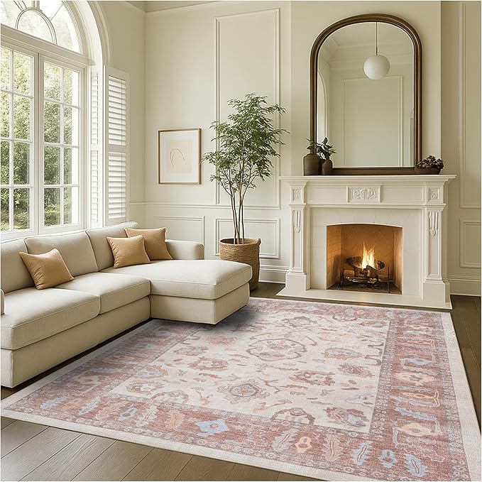 Fame Rugs Brown Modern Oushak Rug 5x7, Washable Vintage Turkish Colorful Oriental Antique Inspired Area Rugs, Luxury Living Room Bedroom (383BB, 5' x 7')