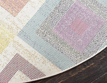 Unique Loom Estrella Collection Colorful, Geometric, Squares Modern, Abstract Area Rug (6' 0 x 6' 0 Round, Multi/Beige)