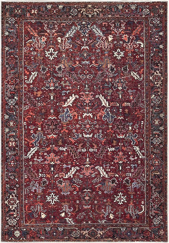 Bloom Rugs Washable Non-Slip 10x14 Rug - Burgundy Traditional Bordered Area Rug for Living Room, Bedroom, Dining Room, and Kitchen - Exact Size: 10' x 14'