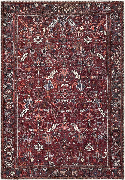 Bloom Rugs Washable Non-Slip 4' x 6' Rug - Burgundy Traditional Bordered Area Rug for Living Room, Bedroom, Dining Room, and Kitchen - Exact Size: 4' x 6'