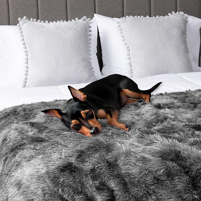 PetAmi Waterproof Dog Blanket for Large Dog, Calming Pet Blanket Bed Couch Cover Protector, Washable Sherpa Faux Fur Throw for Sofa Furniture Protection, Soft Fluffy 60x80 Tie-Dye Gray