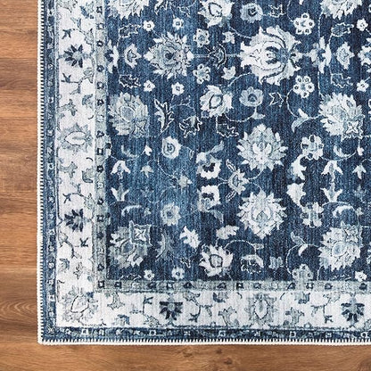 Bloom Rugs Washable Non-Slip 8' x 10' Rug - Dark Blue Traditional Bordered Area Rug for Living Room, Bedroom, Dining Room, and Kitchen - Exact Size: 8' x 10'
