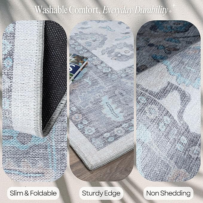 Fame Rugs Gray Modern Oushak Rug 2'6"x13, Vintage Turkish Colorful Oriental Antique Inspired Long Runner Rugs, Luxury Living Room Bedroom (384GB, 2'6" x 13')