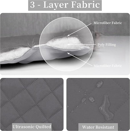 Easy-Going King Size Reversible Quilt Set with 1 Quilt and 2 Pillow Shams, Soft Bed Quilt Cover, Water Resistant Lightweight Microfiber Bedspread, Stain Resistant, Gray/Light Gray