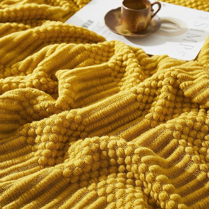 Mustard Yellow Knitted Throw Blankets for Couch, Bedroom and Officeroom,Textured Fade Resistant Soft and Warm Decorative Knitted Blankets with Tassel,50"x60"